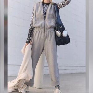 FP Movement Small Jumpsuit Set Go Onesie in Heather Gray pockets hood sleeveless